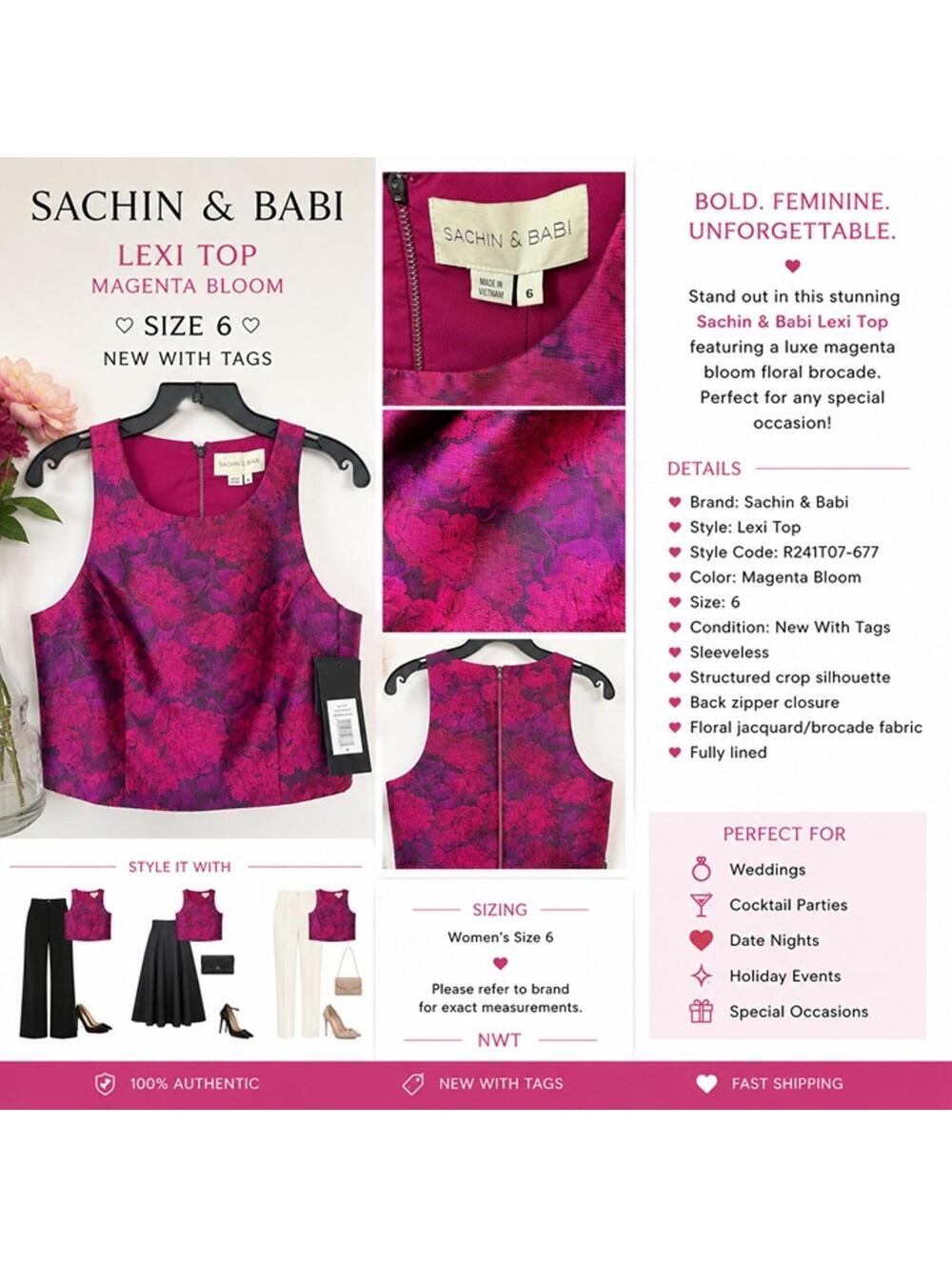 Sachin & Babi Lexi Top – Magenta Bloom – Size 6 – NWT